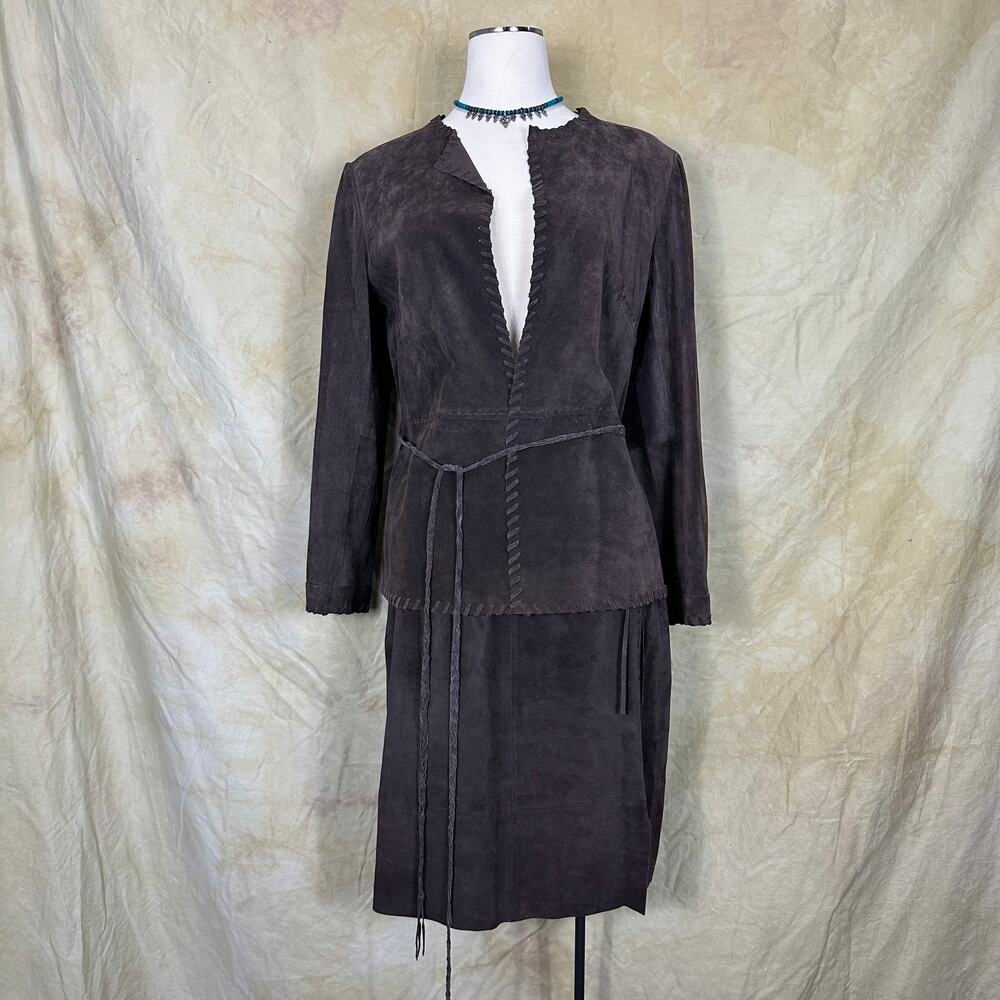 Vintage 90s Brown Suede Jacket and Skirt Set